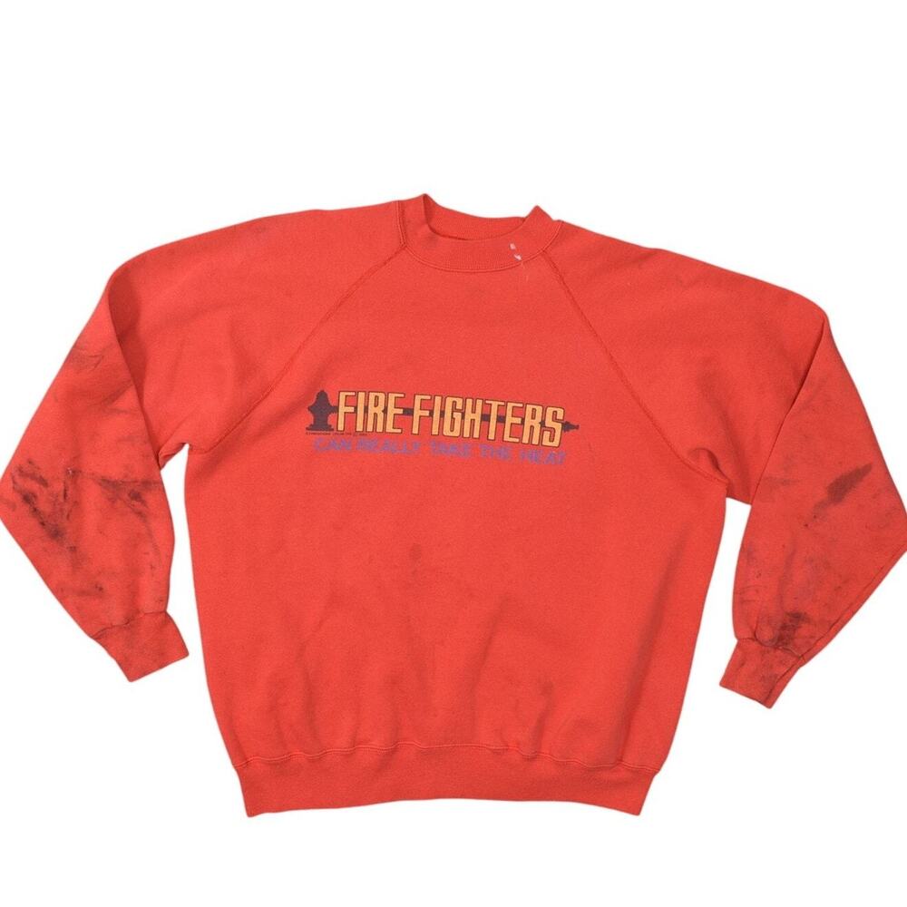 Hanes FIRE FIGHTERS 1988 VTG Men's Red Cotton Pullover Sweater 2XL Stained